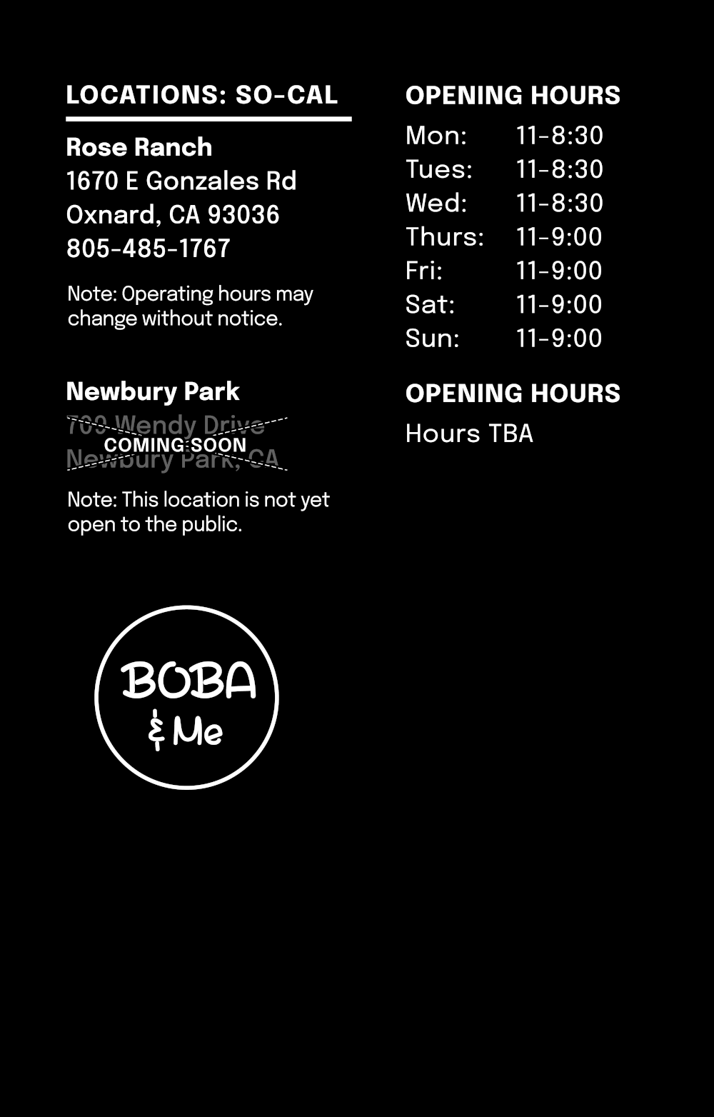 Hours and Locations